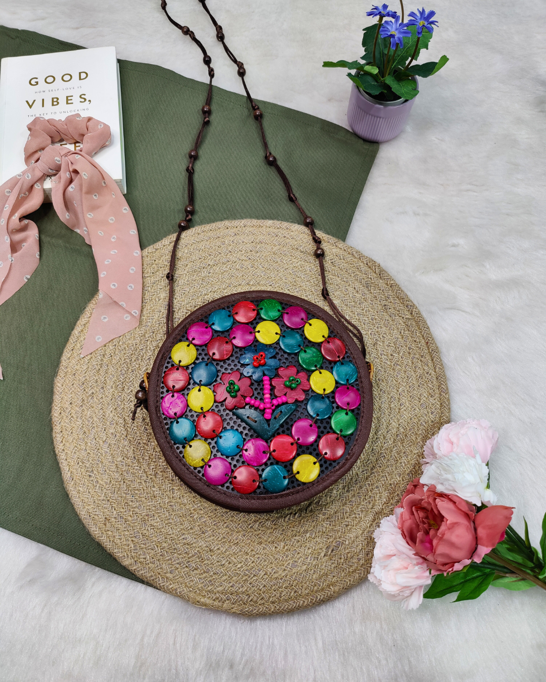 Round Sling - Coconut Shell Beaded Bags - Surovi Bags