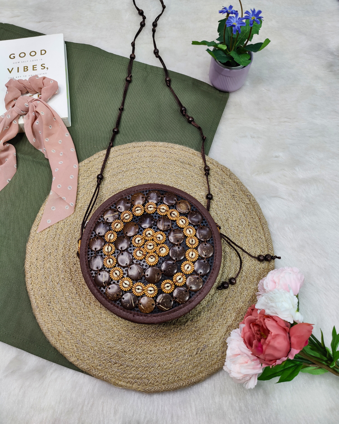 Round Sling - Coconut Shell Beaded Bags - Surovi Bags