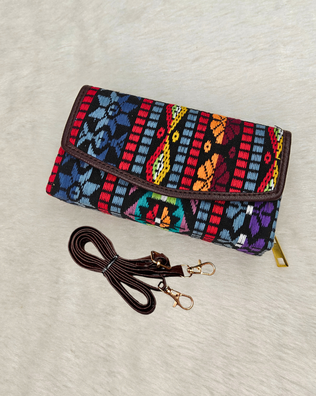 Stylish and Compact Jacquard Sling Wallet - Multi Color Black