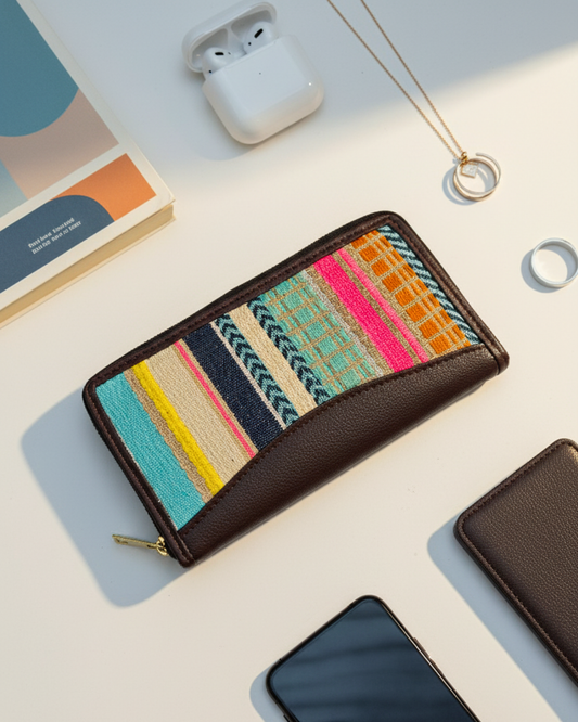 Jacquard Women Zipper Wallet - Rainbow Weave