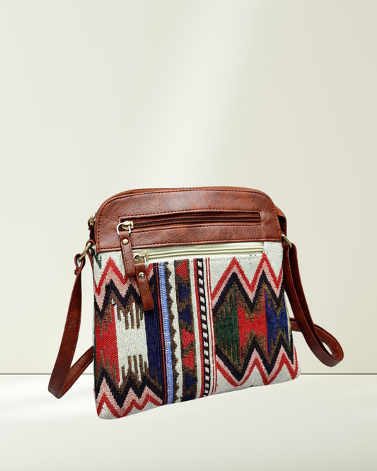 Jacquard Multi-zipper Sling Bag For Women - Tribal Weave - Surovi Bags