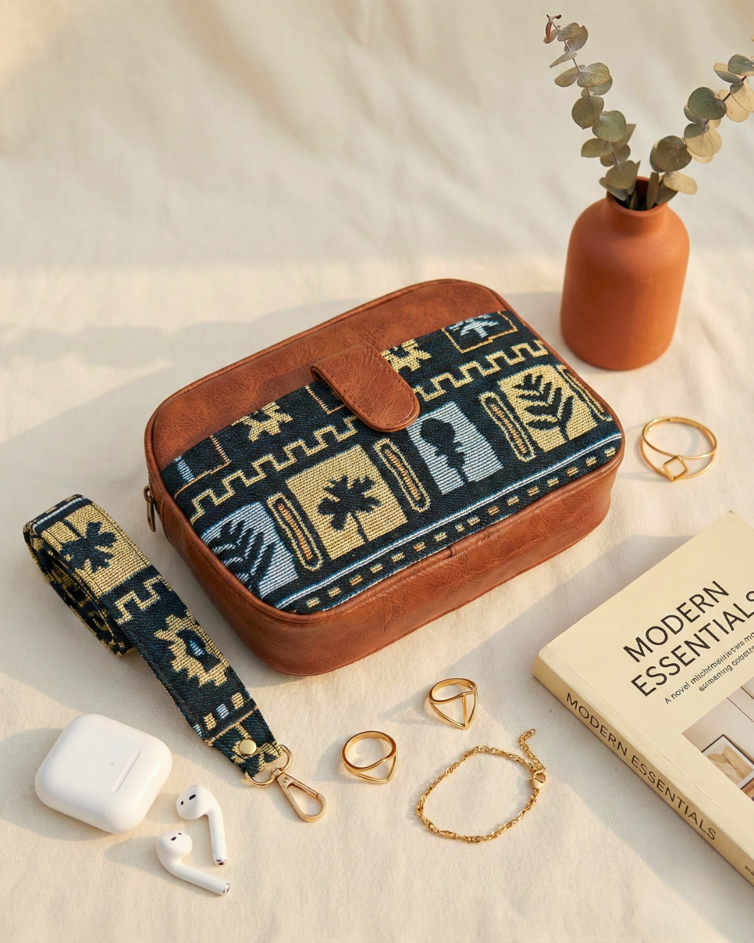 Magnetic Sling Bag Jacquard - Blue Floral