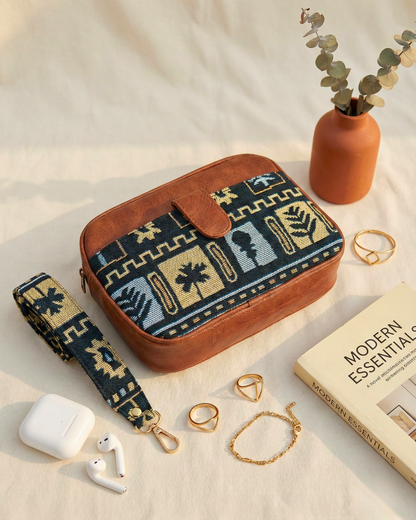 Magnetic Sling Bag Jacquard - Blue Floral