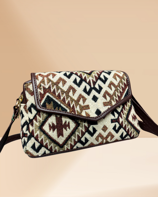 Handmade Jacquard Sling Bag for Women - Beige Weave