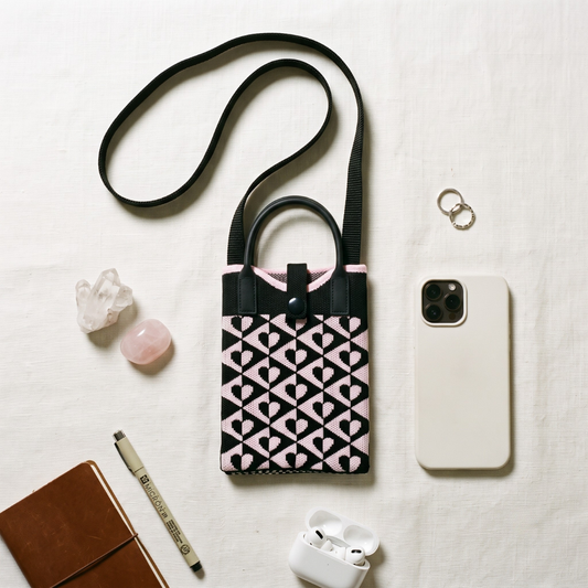 Premium Knitted Mobile Sling Bag - Lavender Hearts