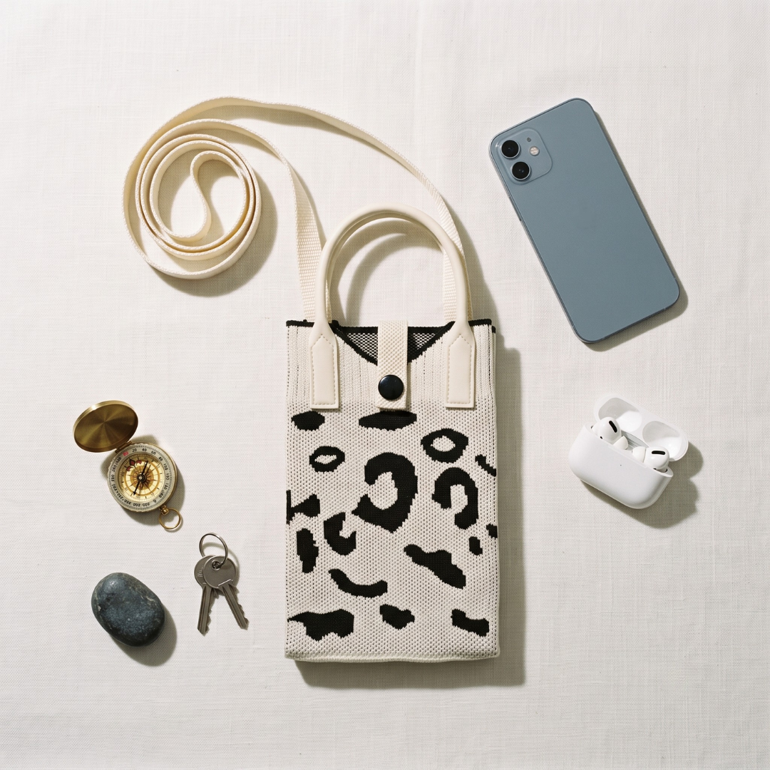 Premium Knitted Mobile Sling Bag - White