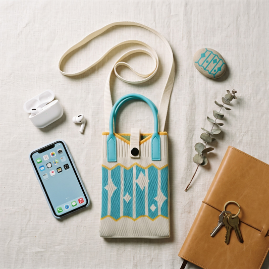 Premium Knitted Mobile Sling Bag - Blue Wave