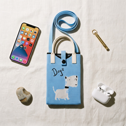 Premium Knitted Mobile Sling Bag - Dogs