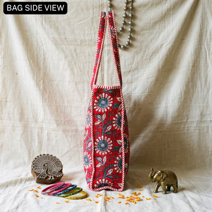Quilted Jaipuri Tote Bag - Blue