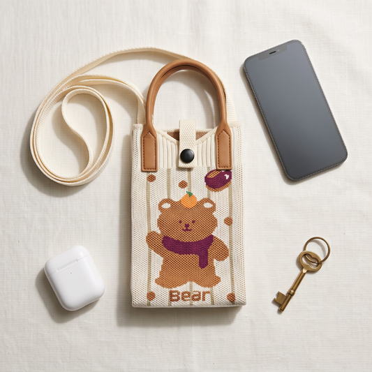 Premium Knitted Mobile Sling Bag - Teddy