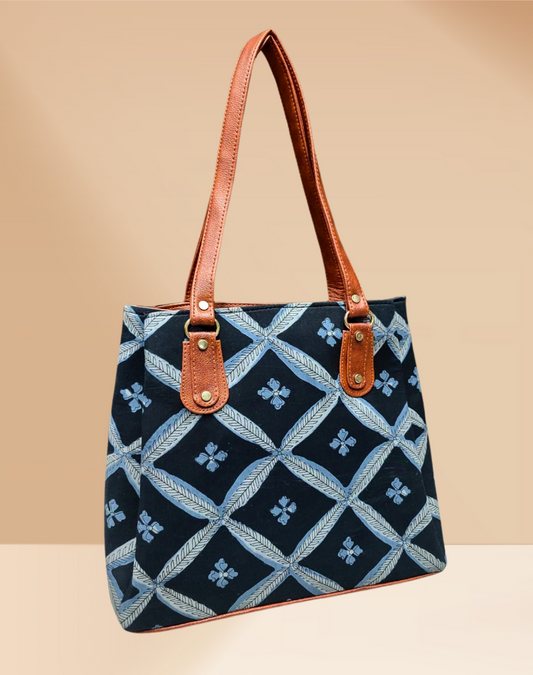 3 Partition Tote Bag for Women - Ajrak Printed