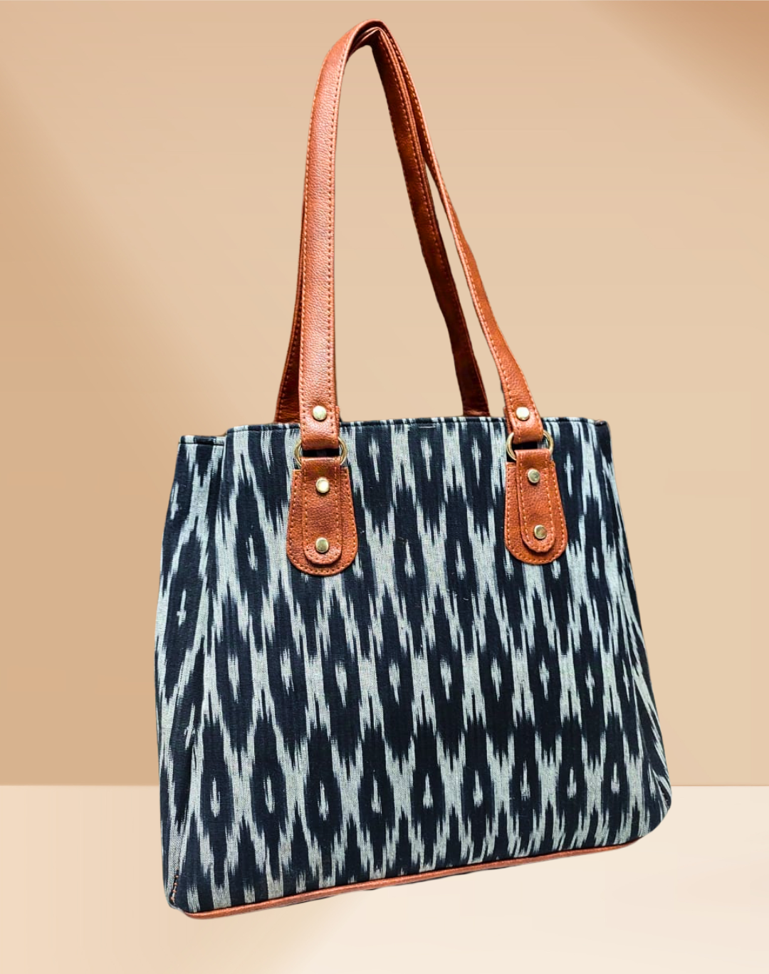 3 Partition Tote Bag for Women - Ikkat Weave