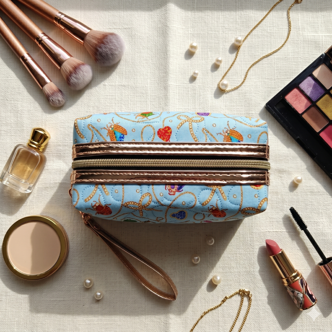 Premium Quilted Floral Cosmetic Pouch - Hot Pink