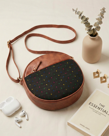 Handmade Round Sling Bag for Women - Black