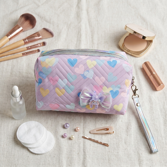 Premium Quilted Floral Cosmetic Pouch - Purple - Surovi Bags