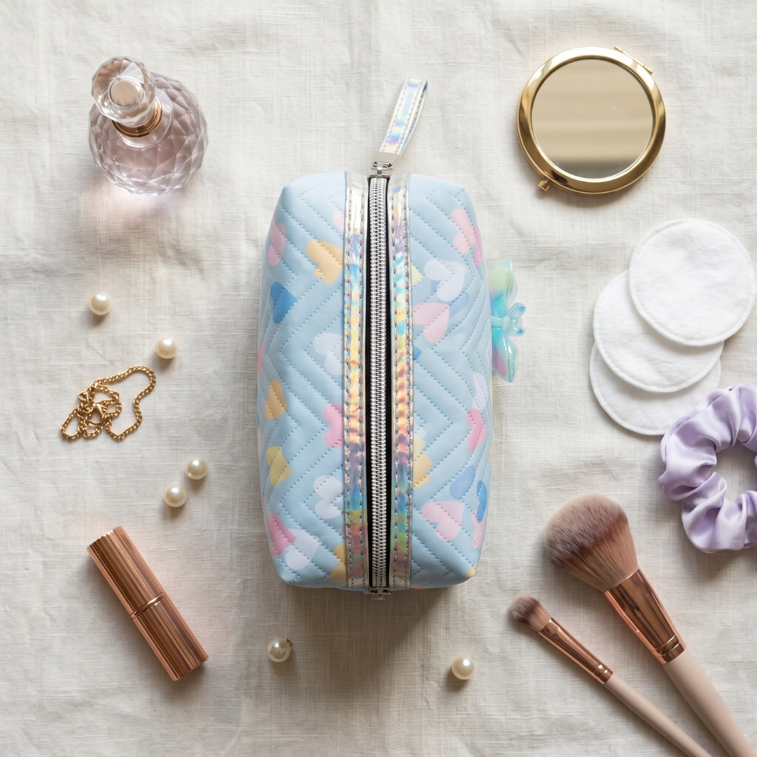 Premium Quilted Floral Cosmetic Pouch - Onion Pink