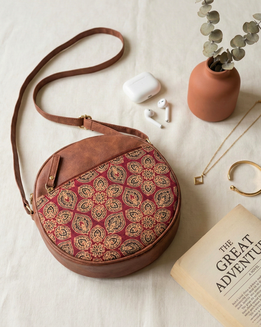 Handmade Round Sling Bag for Women - Red