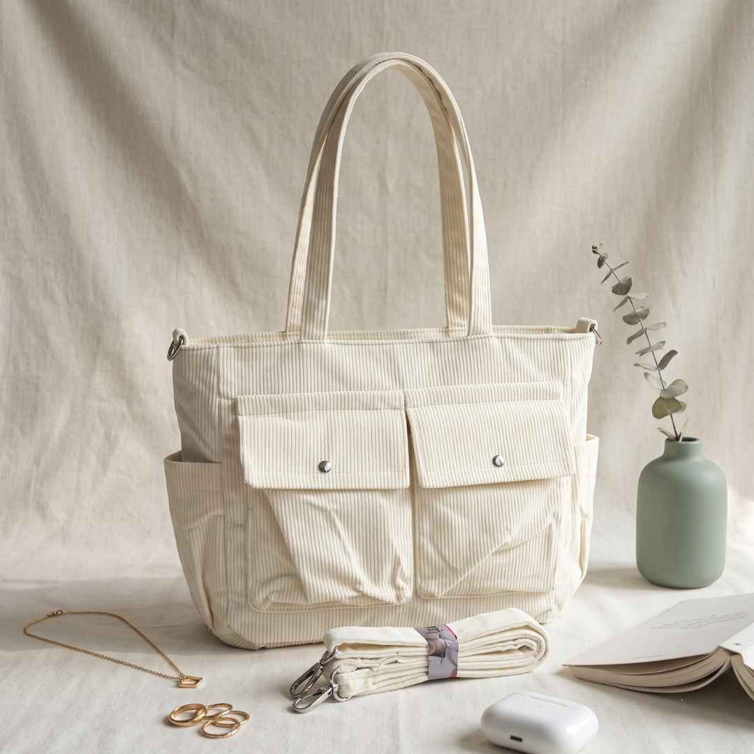 Premium Caudray Multi-Pocket Handbag - White - Surovi Bags