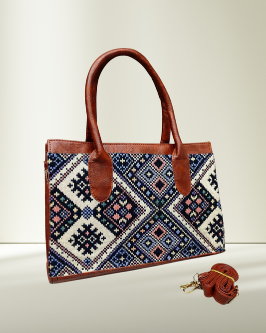 Women Urban Jacquard Handbag - Dark Blue
