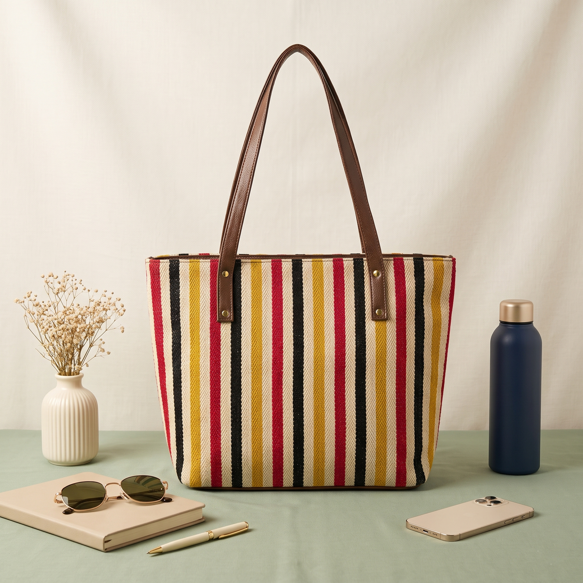 Everyday Jacquard Tote bags for Women - Multi Color Strips
