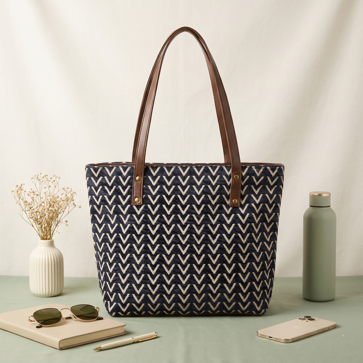 Everyday Jacquard Tote bags for Women - Navy Blue