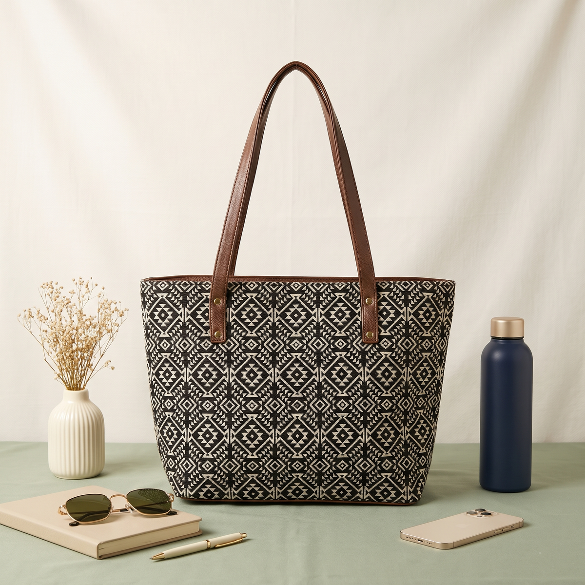 Everyday Jacquard Tote bags for Women - Black Weave