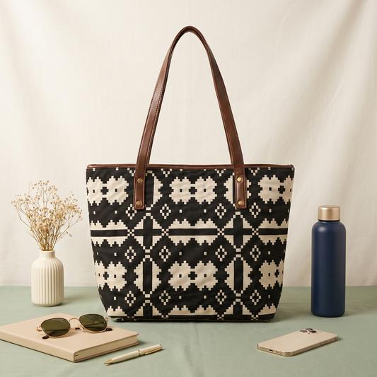 Everyday Jacquard Tote bags for Women - Black and White Weave
