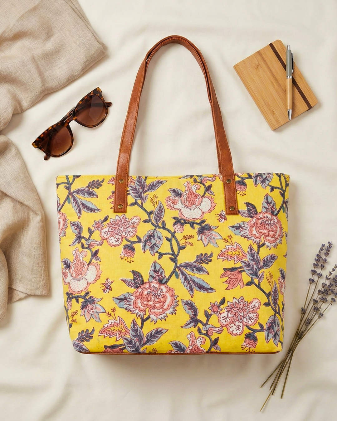 Everyday Tote bags for Women - Yellow kalamkari