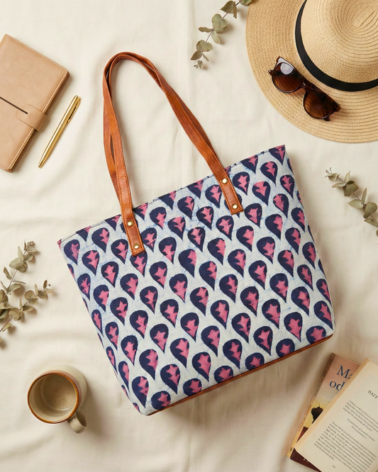 Everyday Tote bags for Women - Purple Blockprint