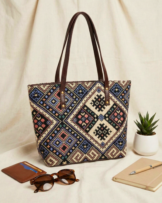 Everyday Jacquard Tote bags for Women - Multi Color Blue Weave