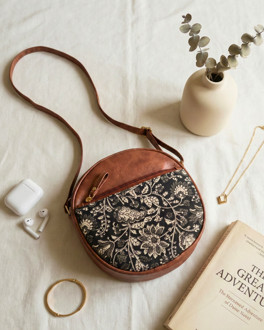 Handmade Round Sling Bag for Women - Kalamkari