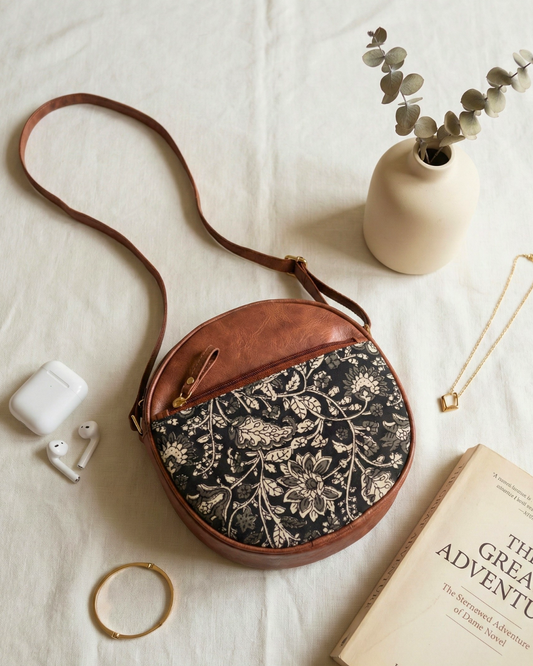 Handmade Round Sling Bag for Women - Kalamkari