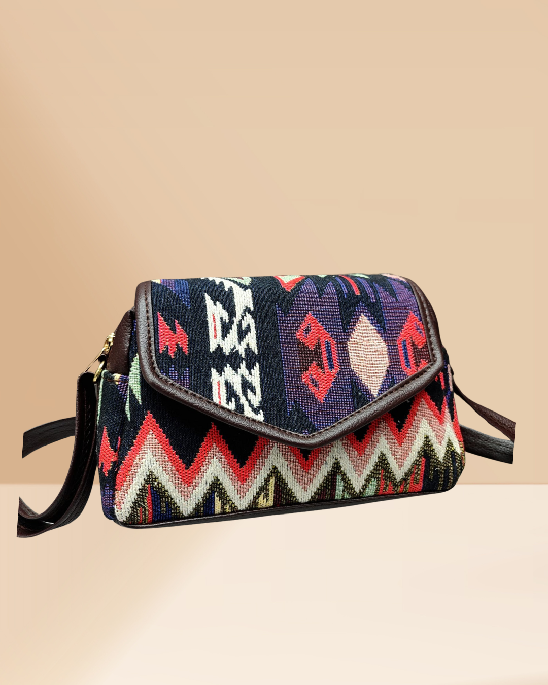 Handmade Jacquard Sling Bag for Women - Black Tribal Weave