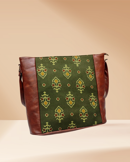 Box Ikkat Sling Bag - Green Block Print