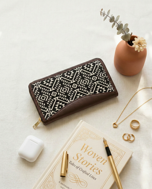 Jacquard Women Zipper Wallet - Monocrome Weave - Surovi Bags