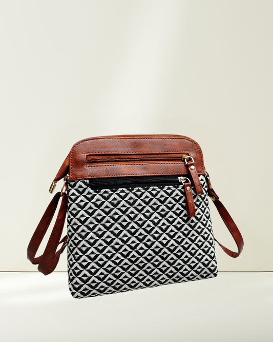 Jacquard Multi-zipper Sling Bag For Women - Monocrome Weave