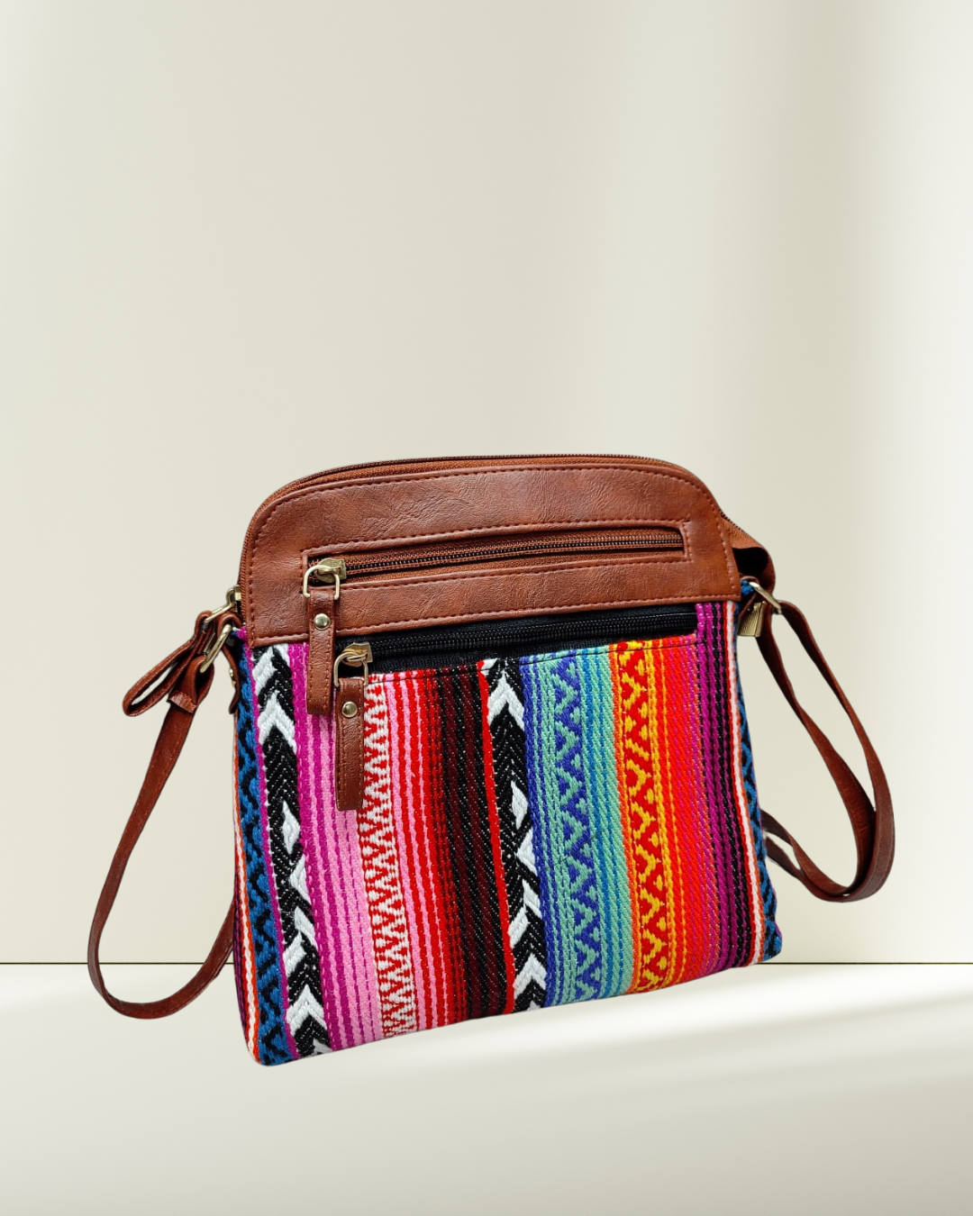 Jacquard Multi-zipper Sling Bag For Women - Multicolor - Surovi Bags