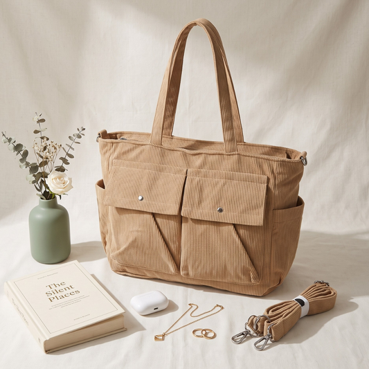 Premium Caudray Multi-Pocket Handbag - Beige - Surovi Bags