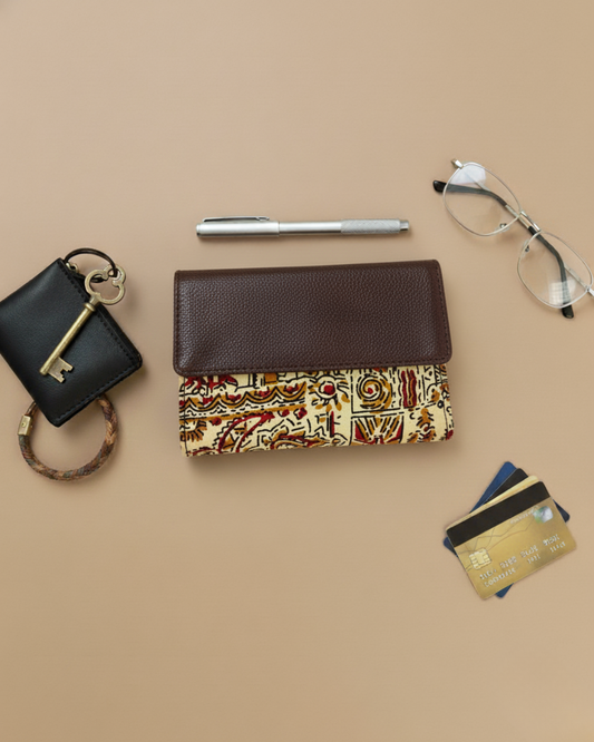 Ikat Elegance: Stylish 3-Fold Wallet in Vibrant Fabric - Worli Print