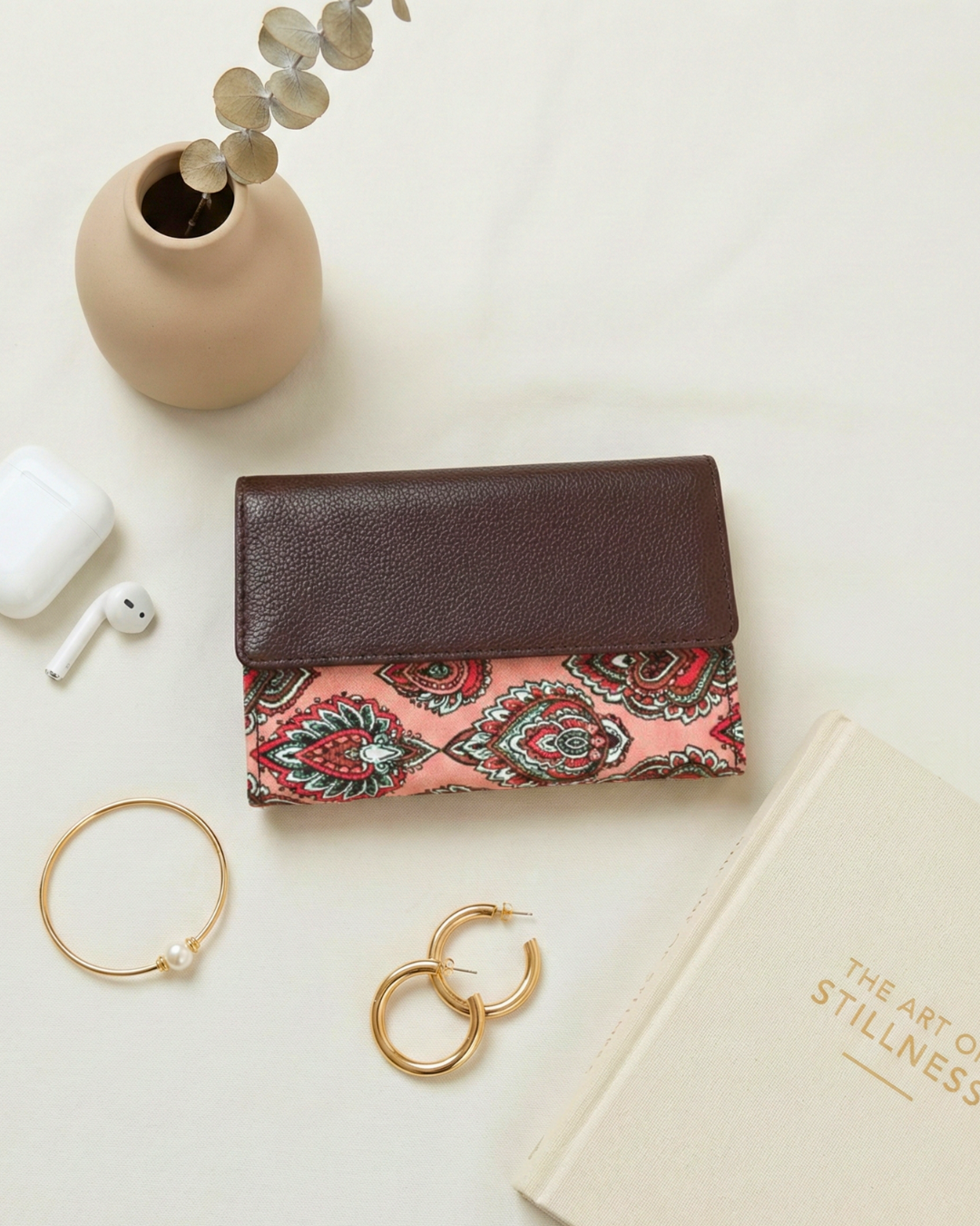 Ikat Elegance: Stylish 3-Fold Wallet in Vibrant Fabric - Peach - Surovi Bags