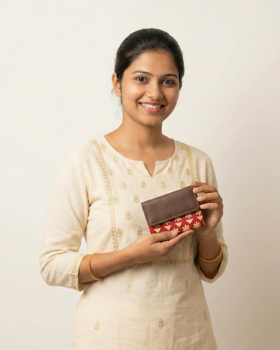 Ikat Elegance: Stylish 3-Fold Wallet in Vibrant Fabric - Red - Surovi Bags