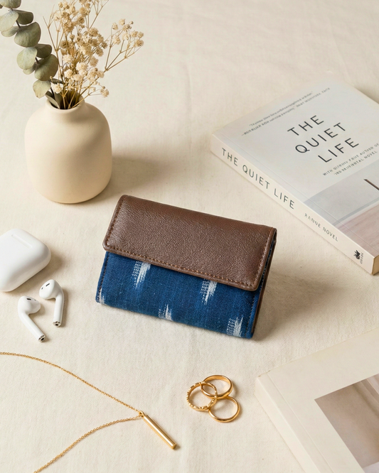 Ikat Elegance: Stylish 3-Fold Wallet in Vibrant Fabric - Blue Ikkat - Surovi Bags