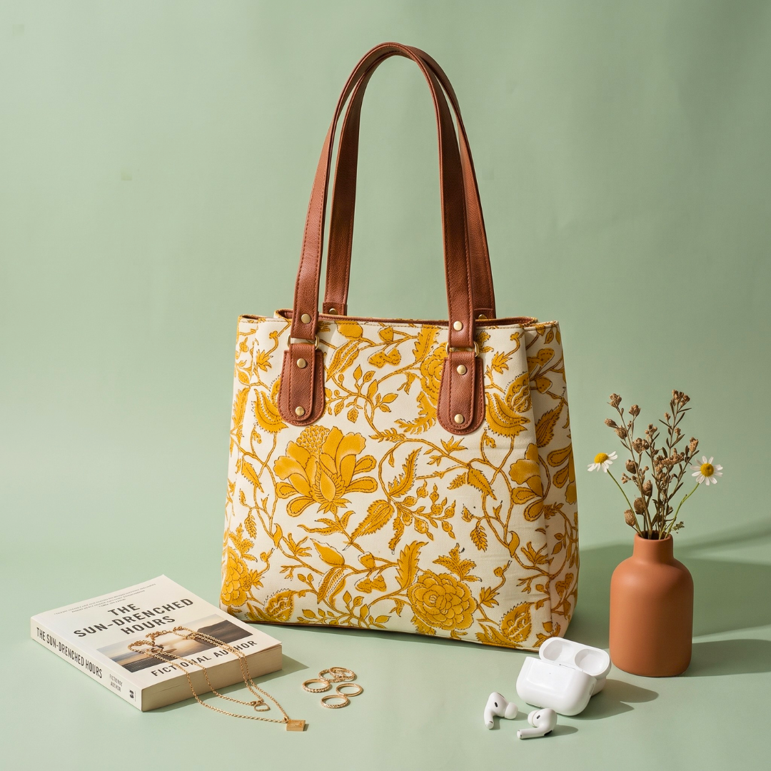 3 Partition Tote Bag for Women - Yellow