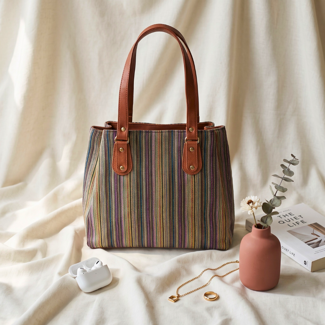 3 Partition Jacquard Tote Bags for Office - Golden Weave