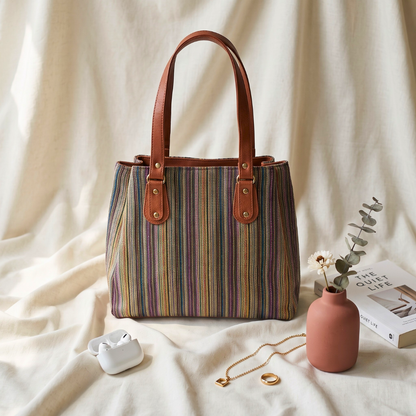 3 Partition Jacquard Tote Bags for Office - Golden Weave