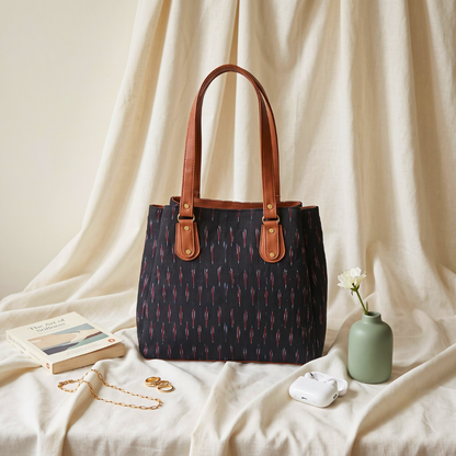 3 Partition Tote Bag for Women - Ikkat Weave
