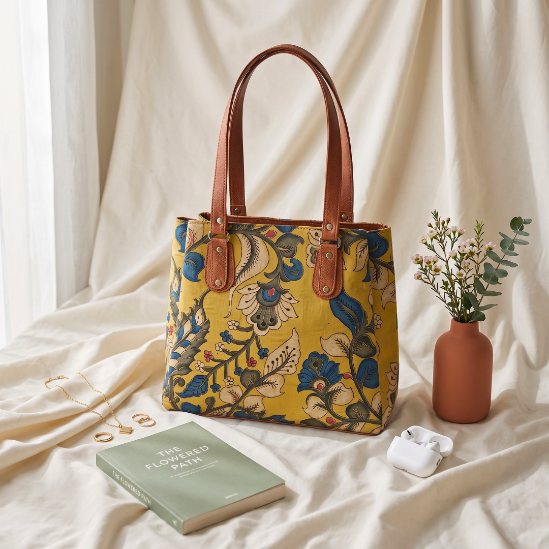 3 Partition Tote Bag for Women - Kalamkari