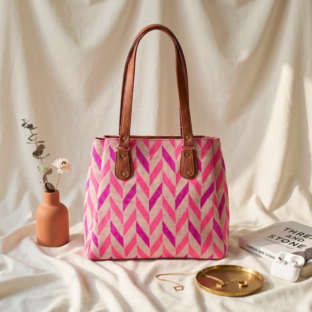 3 Partition Jacquard Tote Bags for Office - Rainbow Weave