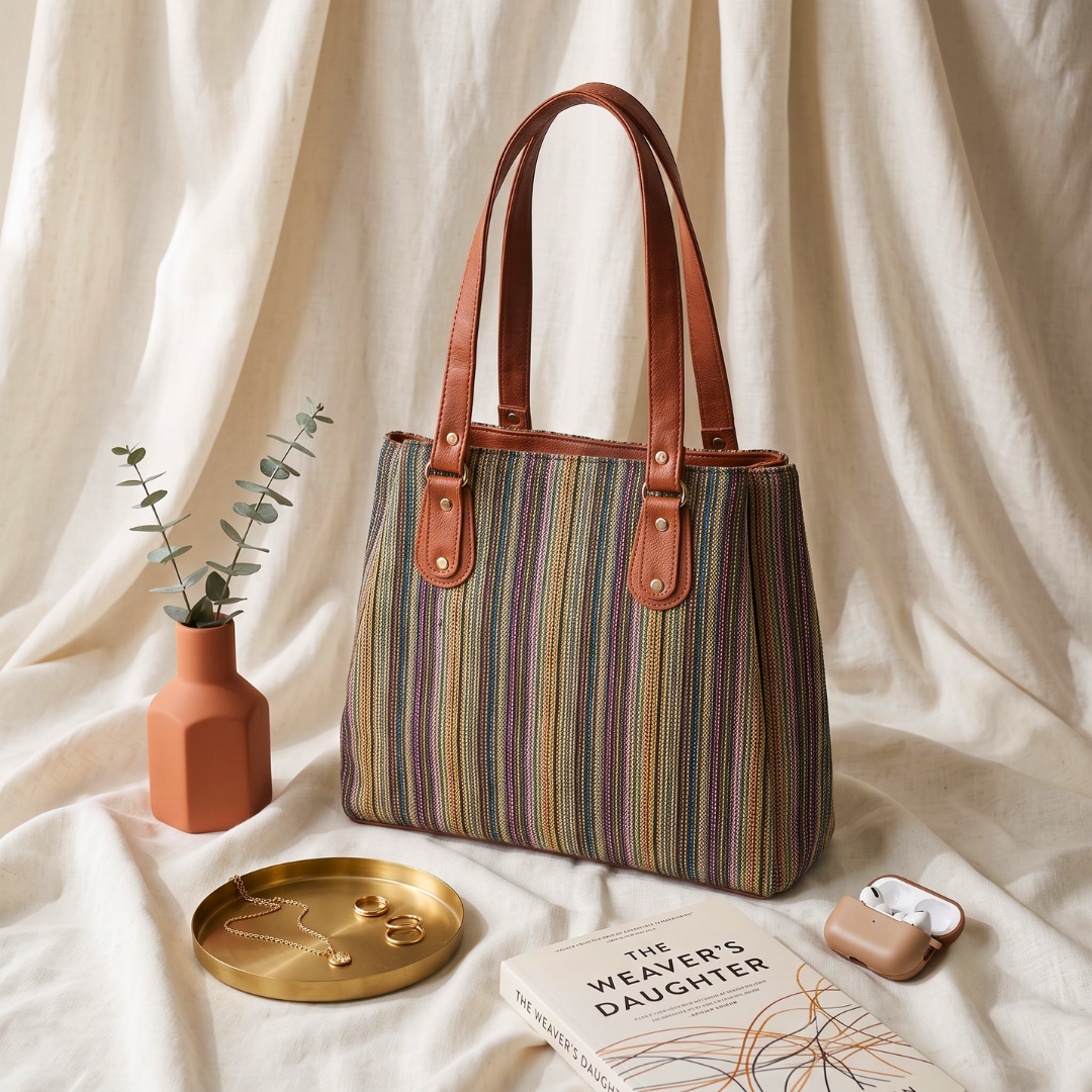 3 Partition Jacquard Tote Bags for Office - Golden Weave