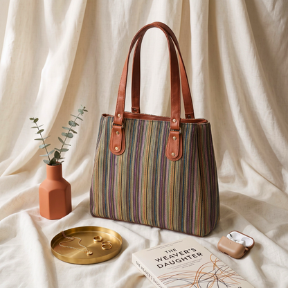3 Partition Jacquard Tote Bags for Office - Golden Weave